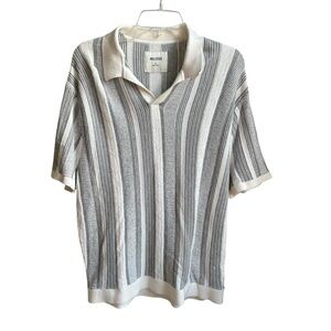 Hollister Vintage Retro Look Pattern Sweater Polo Cream and Gray Short sleeve XL